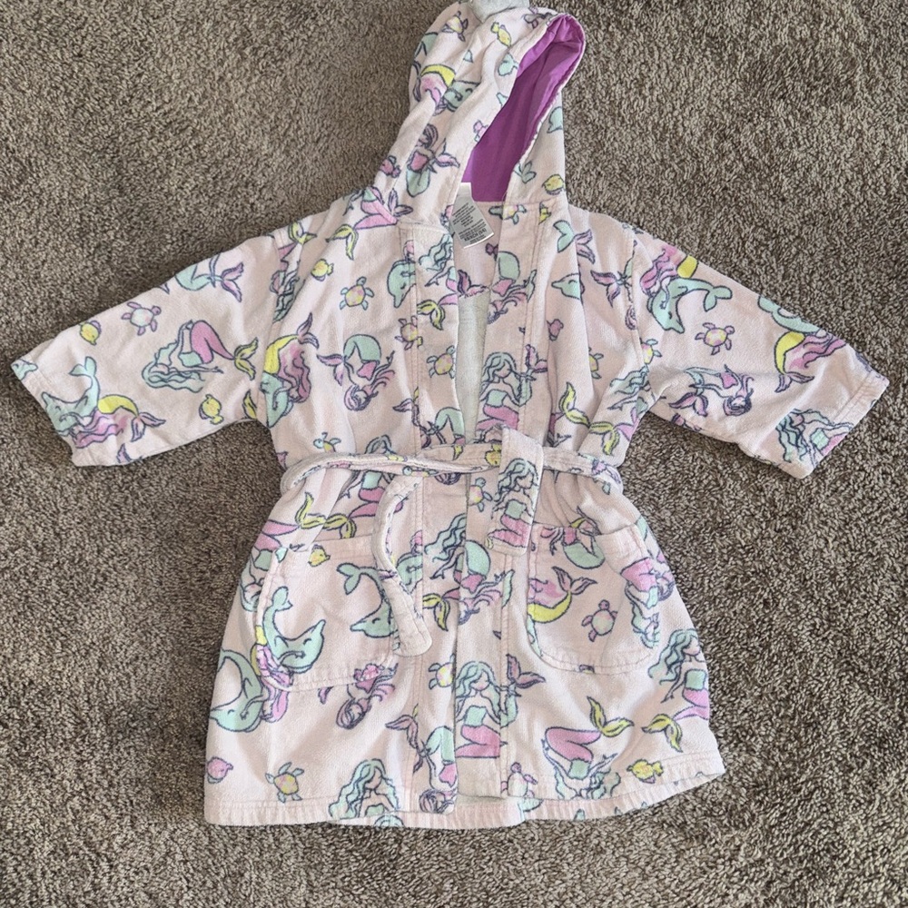 Pink and Purple Mermaid Long Sleeves Swim Coverup with Hood Girls Size XS (5/6)